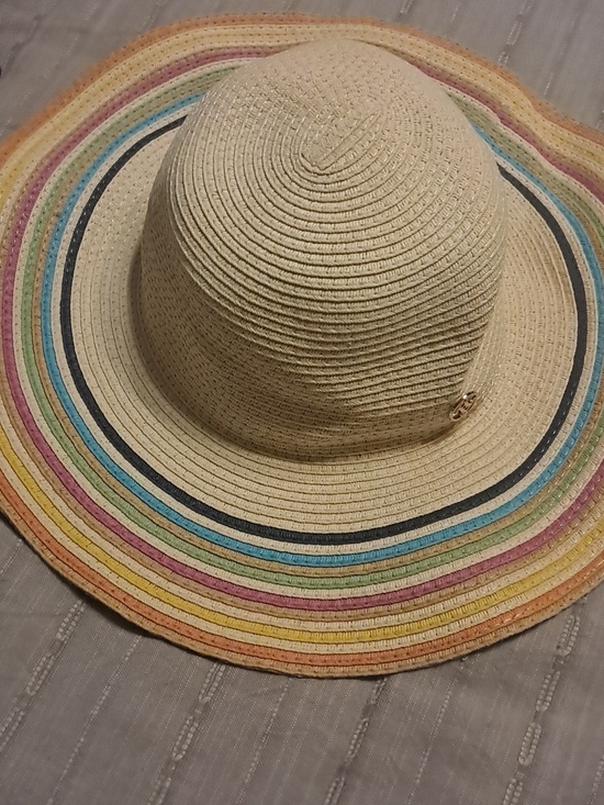 Adrienne Vittadini Straw Sun Hat with Multicolor Stripe Edge Beach Poolside main image 5